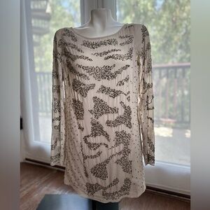 All Saints Cream Sequin Bateau Long Sleeve Dress